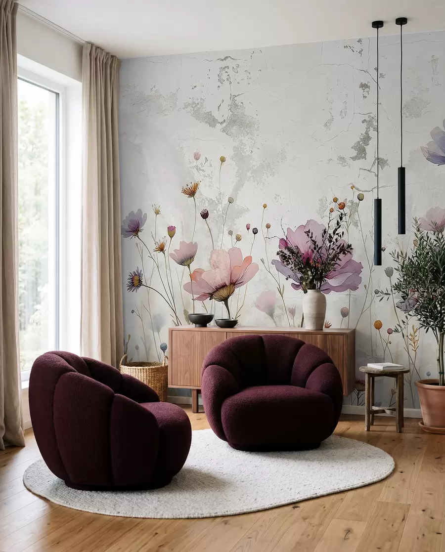 wall murals Watercolor flowers in grunge style w03192
