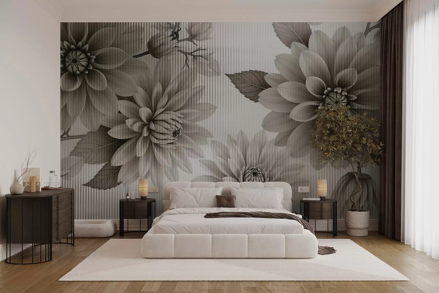 wall murals Large flowers behind glass w03197v1