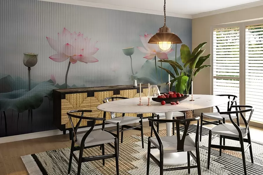 wall murals View of lotuses behind glass w03200