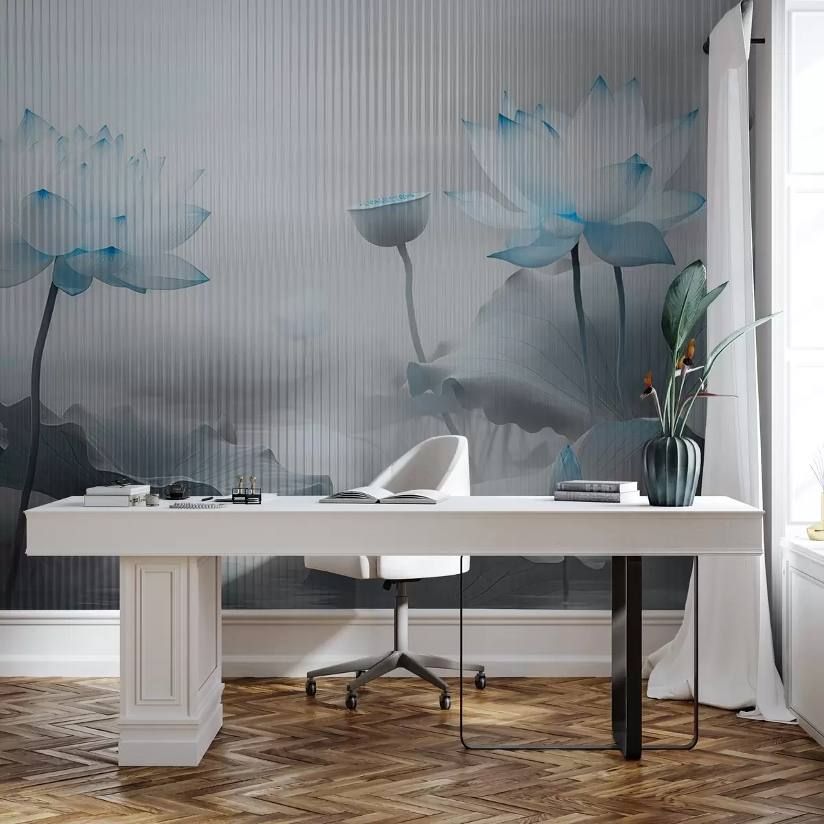 wall murals View of lotuses behind glass w03200v1
