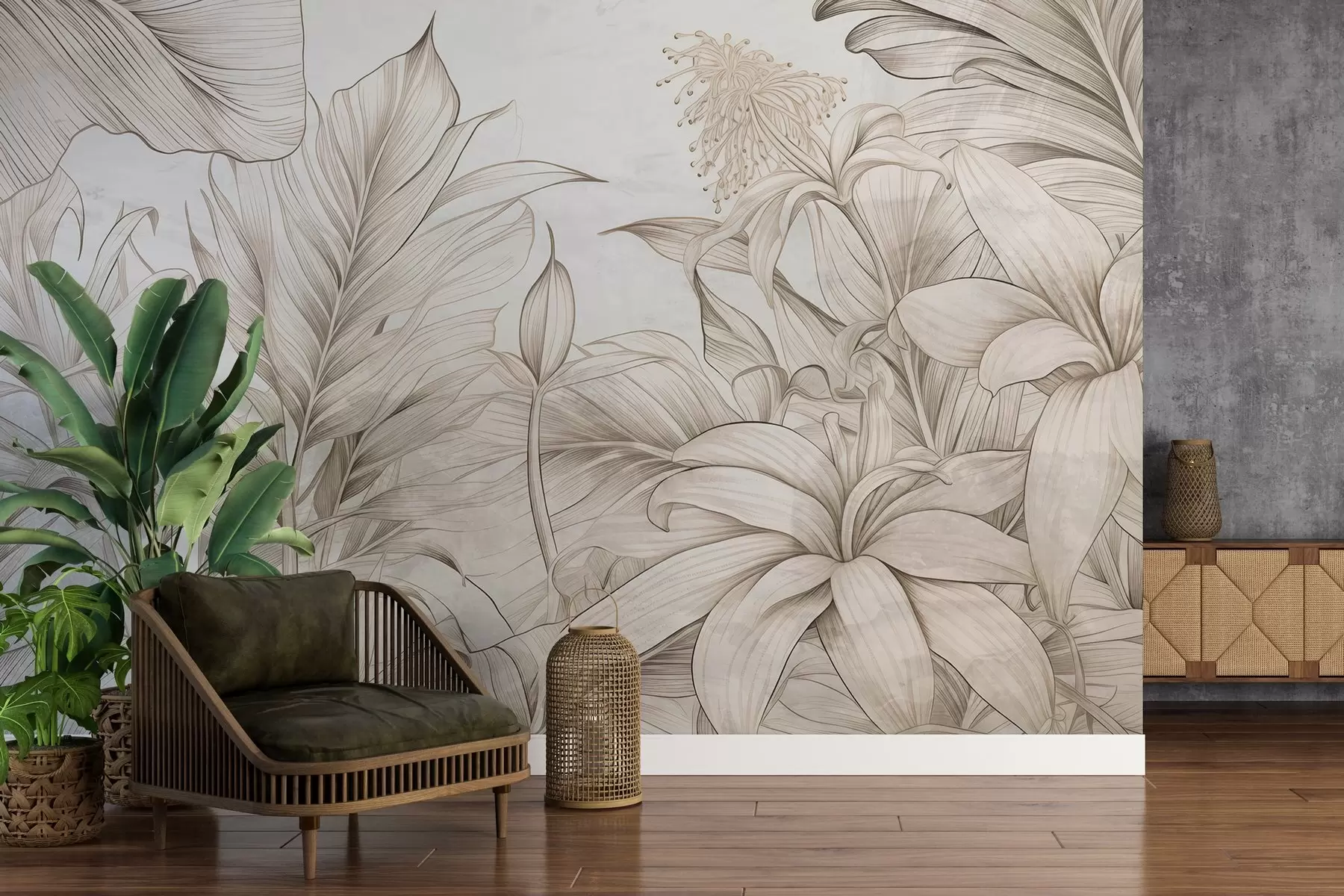 wall murals Detailed leaves in grunge style w03201