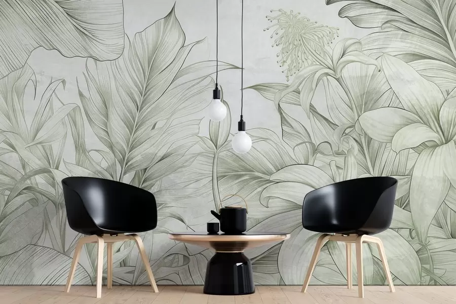 wall murals Detailed leaves in grunge style w03201v2