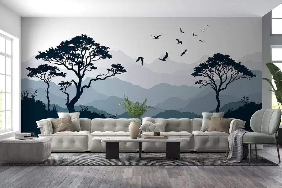 wall murals Silhouette landscape w03210