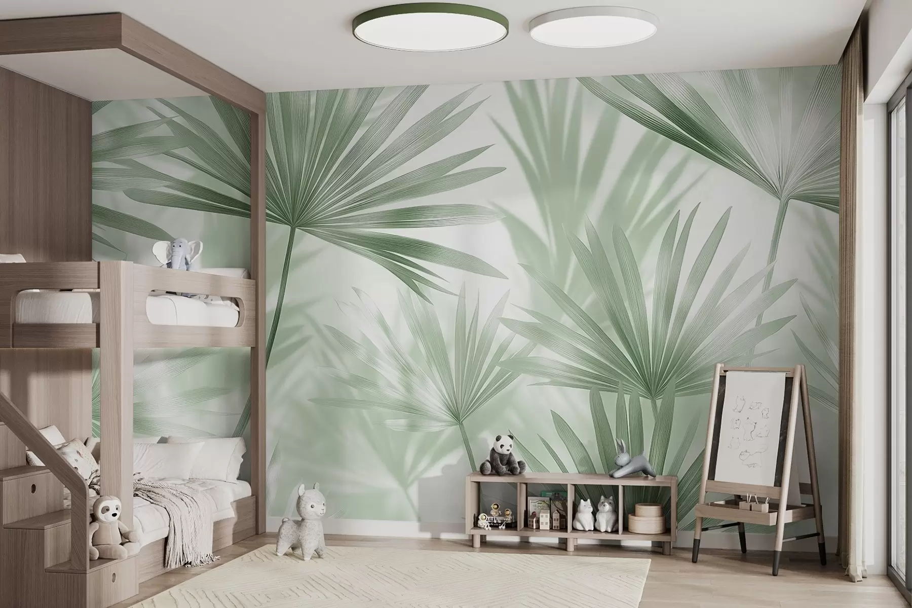 wall murals Palm leaves, floral pattern, minimalism, tropical, green colors w03152v2