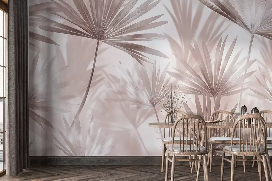 wall murals Palm leaves, floral pattern, minimalism, tropical, beige colors w03152v3