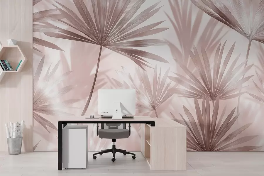 wall murals Palm leaves, floral pattern, minimalism, tropical, beige colors w03152v3