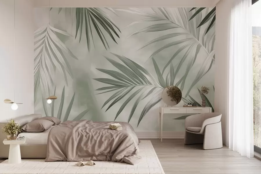 wall murals Tropical leaves abstraction, palm tree, green color palette  w03153v2