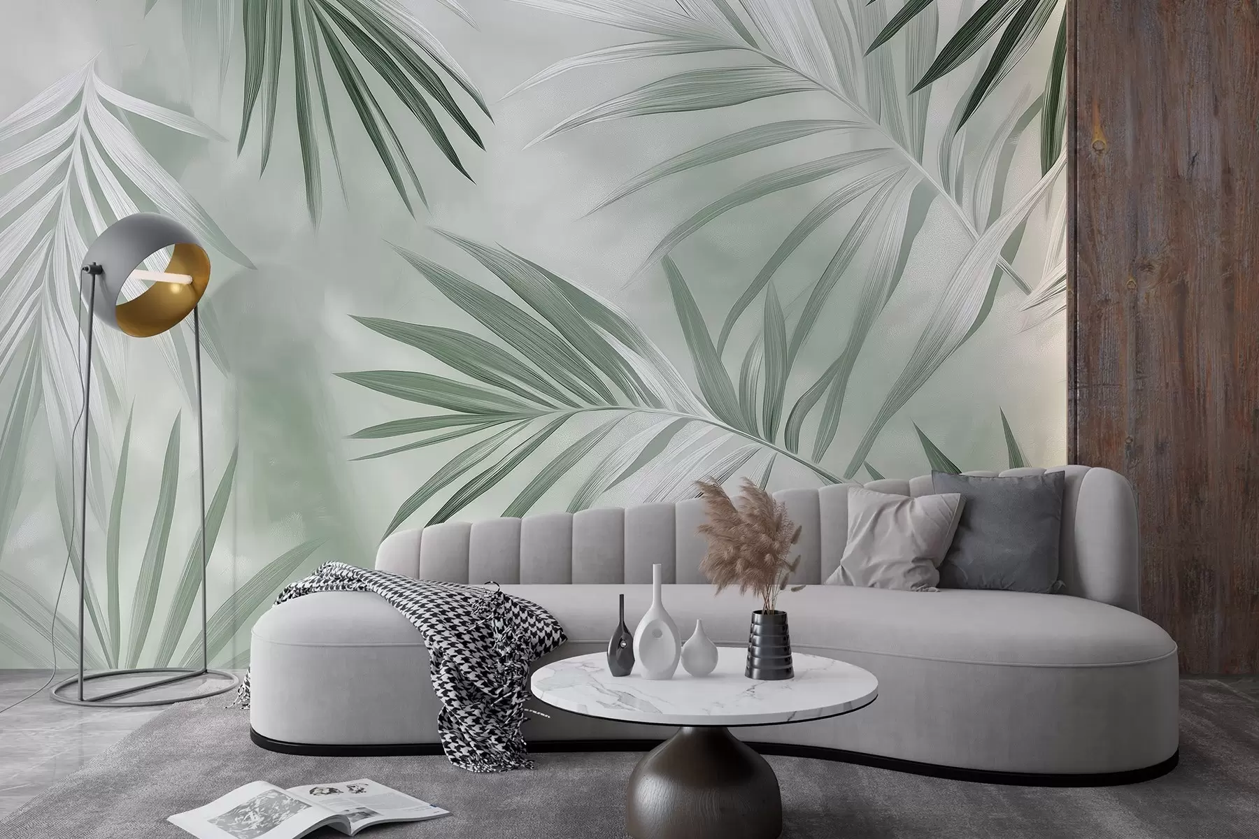 wall murals Tropical leaves abstraction, palm tree, green color palette  w03153v2