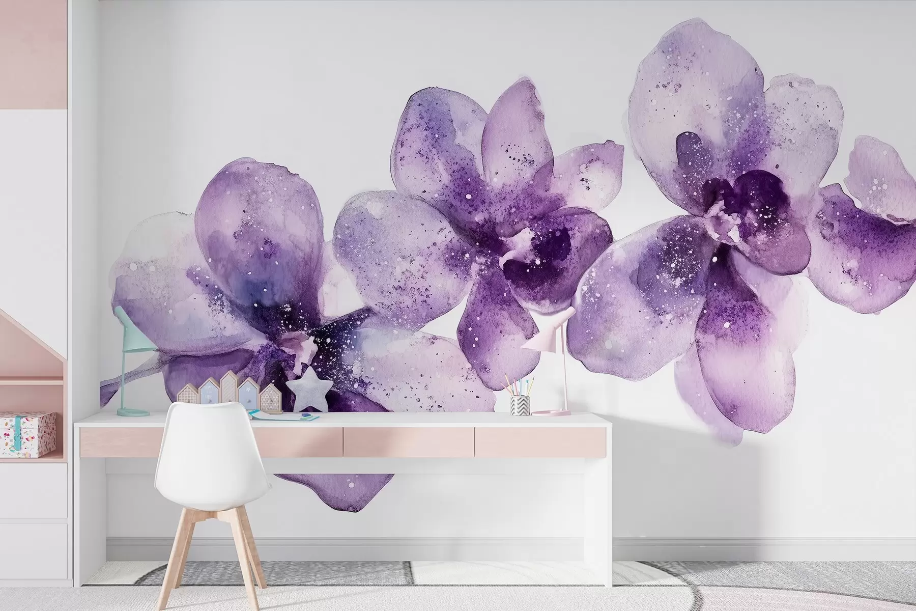 wall murals Watercolor style orchid flowers, purple colors w03163