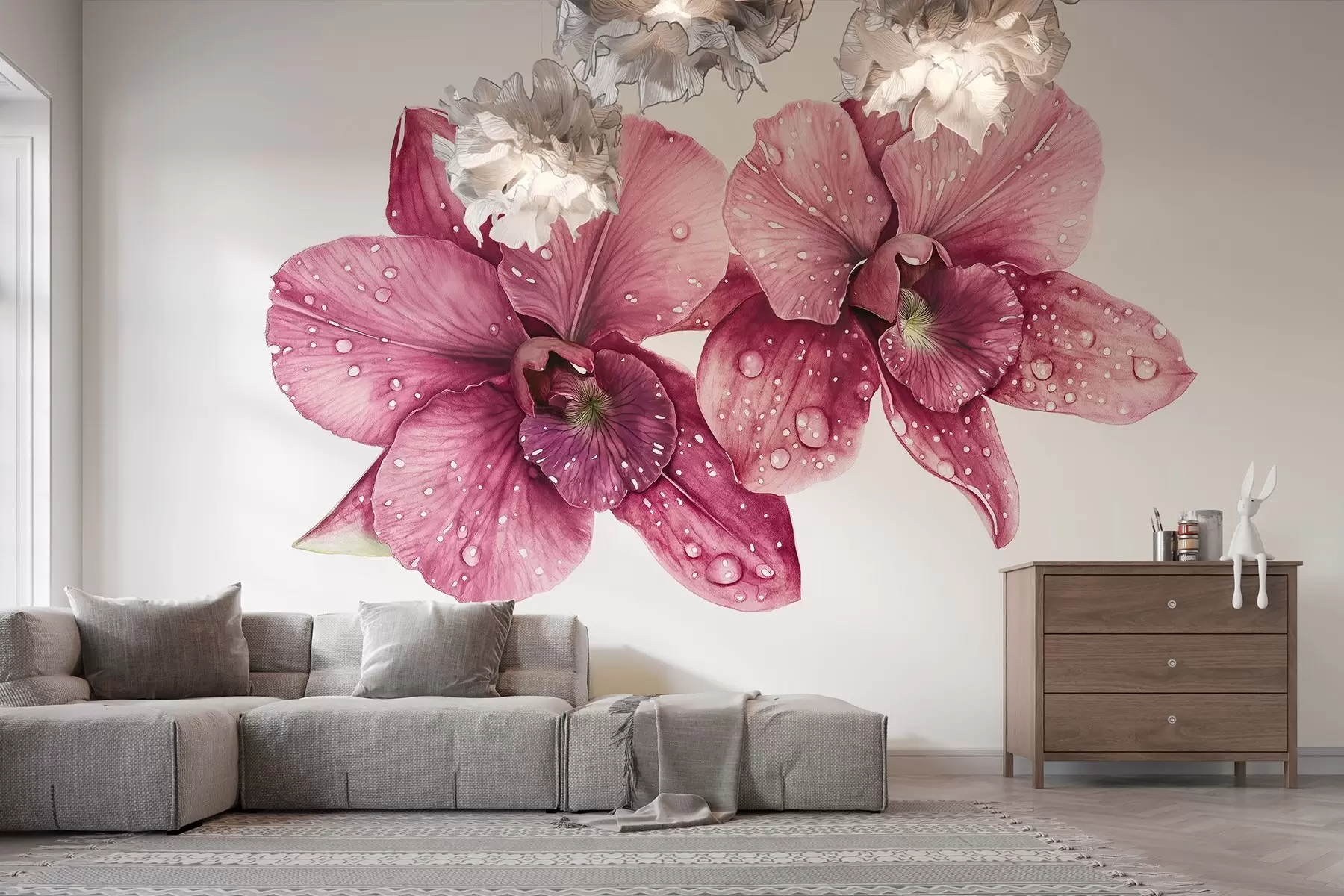 wall murals Beautiful orchid flowers, watercolor style drawing, pink colors w03164v1