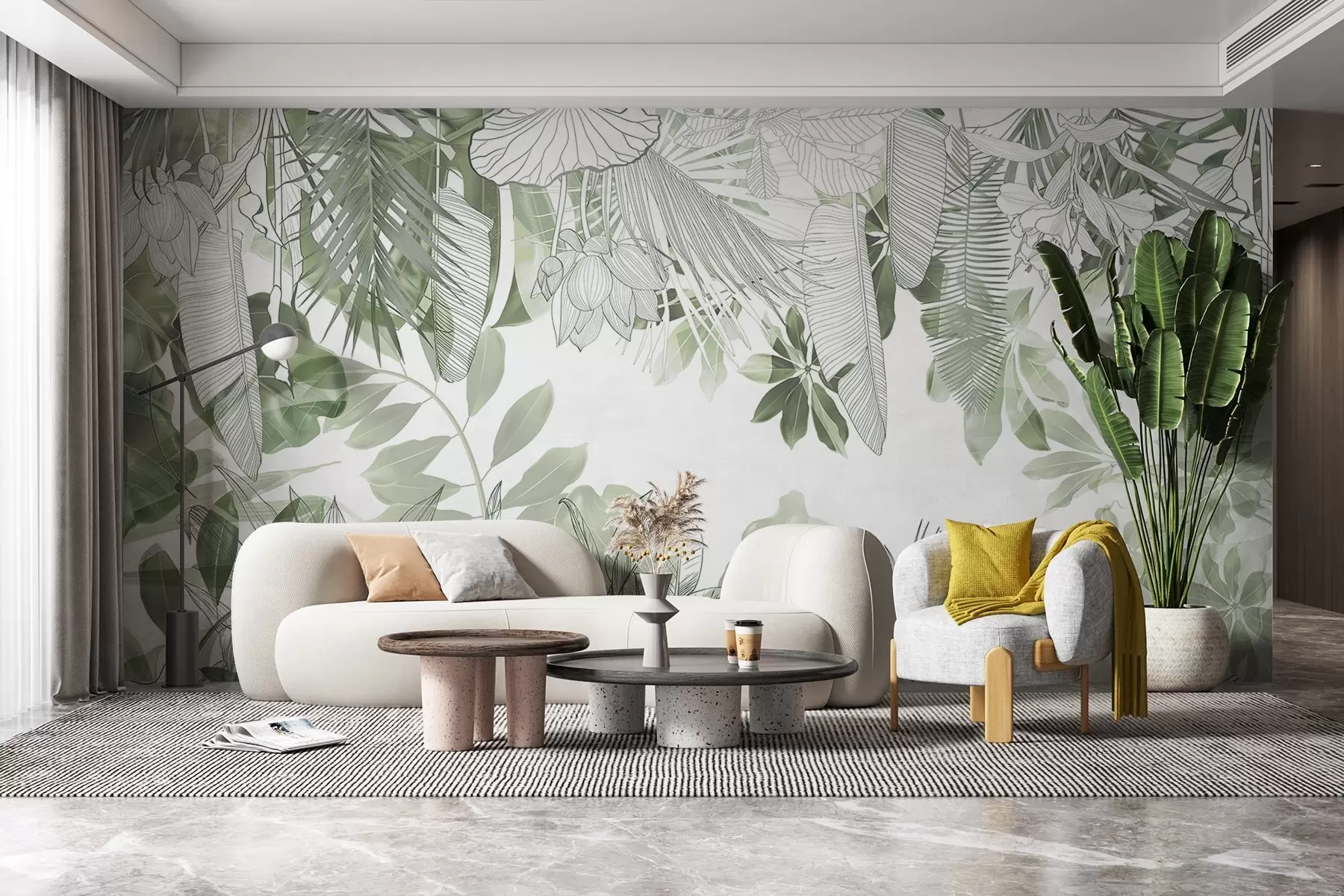 wall murals Green jungle print tropical plants and leaves on a white background w08823
