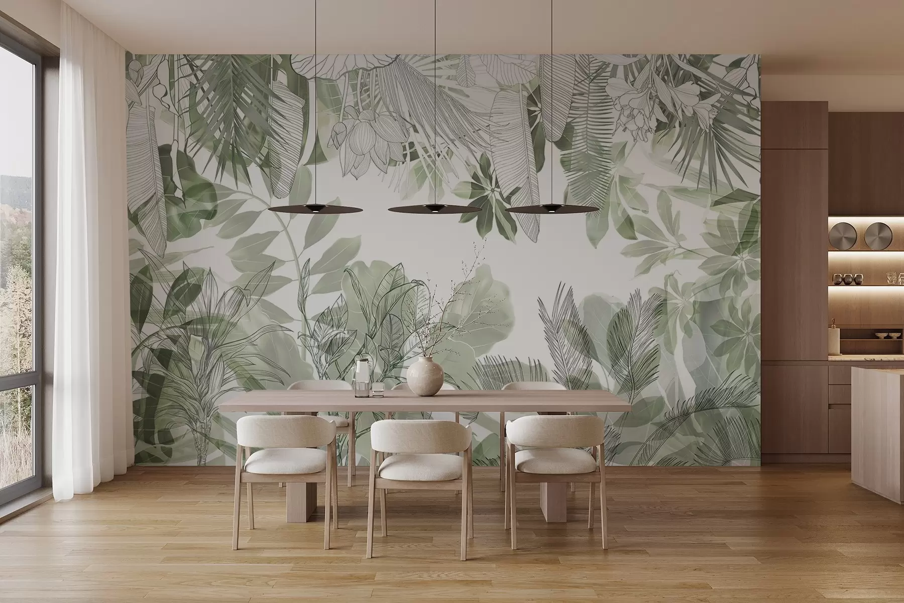 wall murals Green jungle print tropical plants and leaves on a white background w08823
