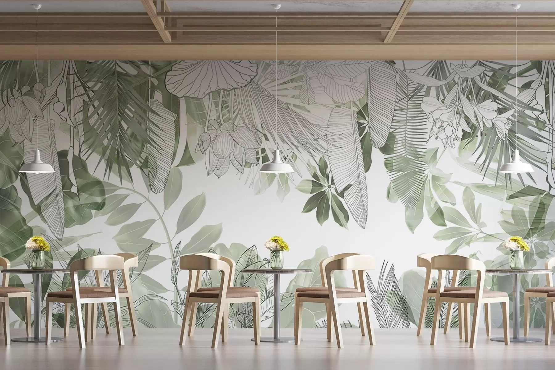 wall murals Green jungle print tropical plants and leaves on a white background w08823
