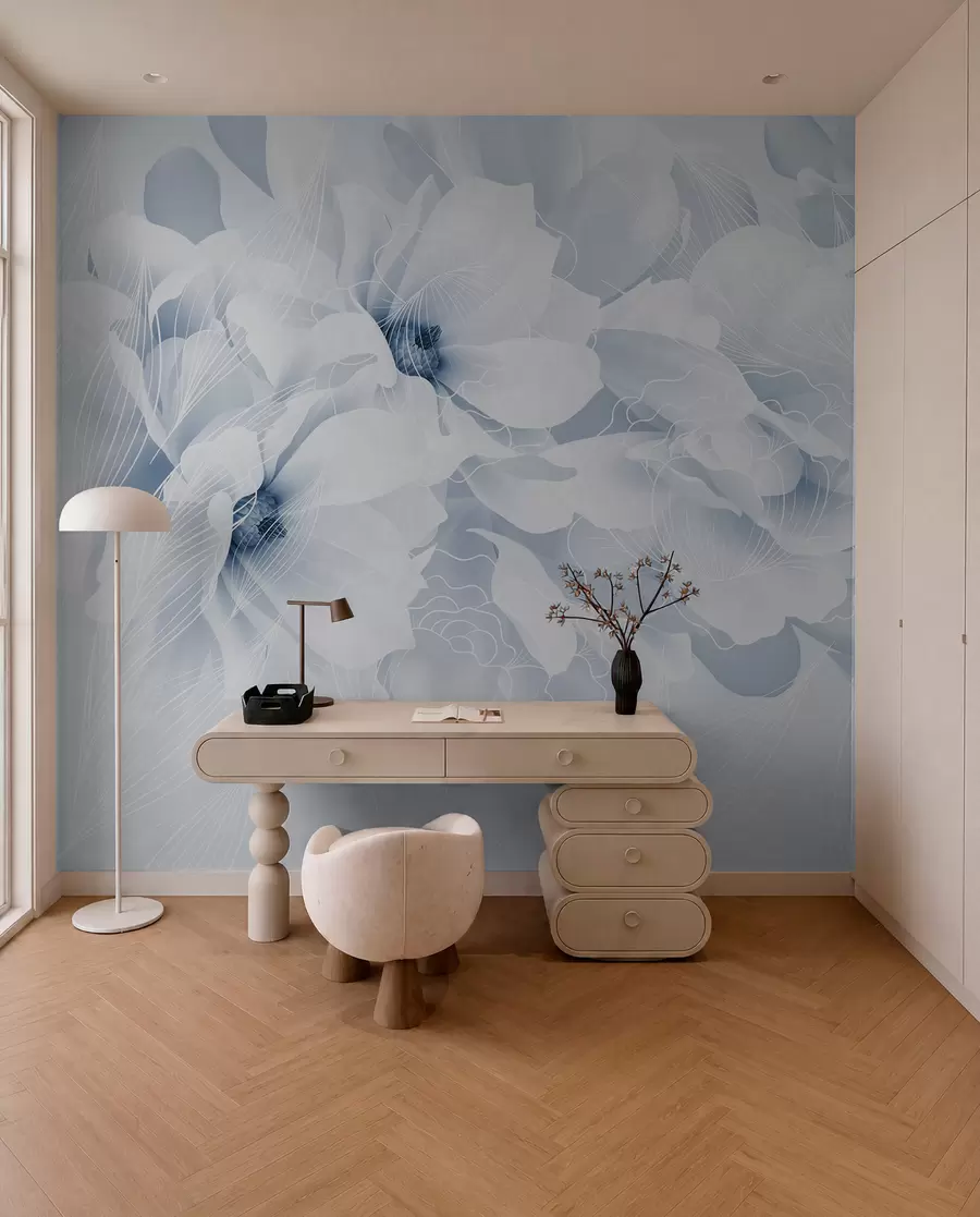 wall murals Petal Sketch in Ice Blue w08826