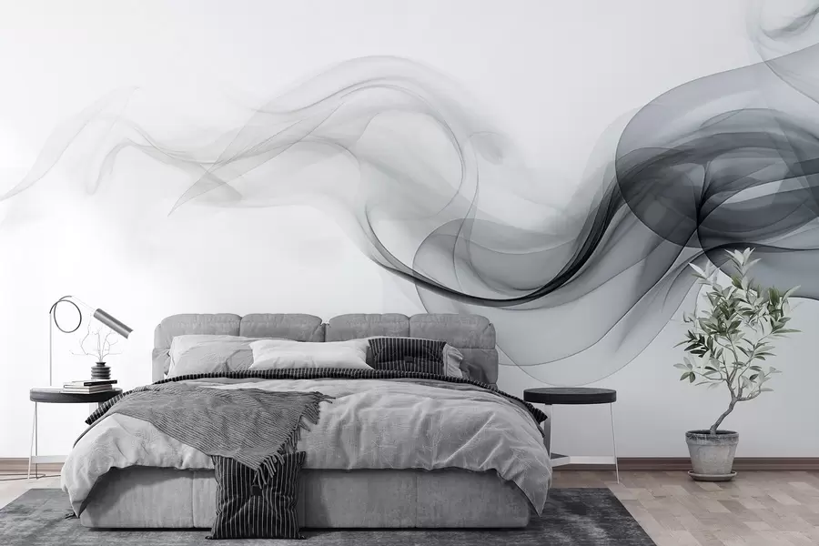 wall murals Black translucent smoke, an abstract design on a white background w08813