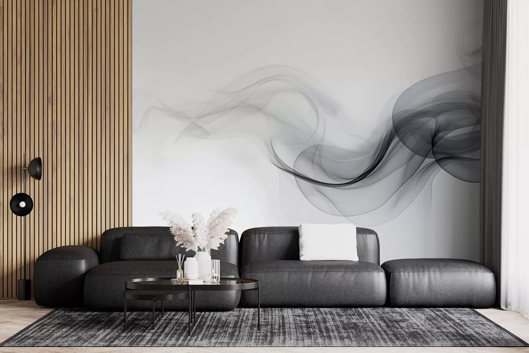 wall murals Black translucent smoke, an abstract design on a white background w08813