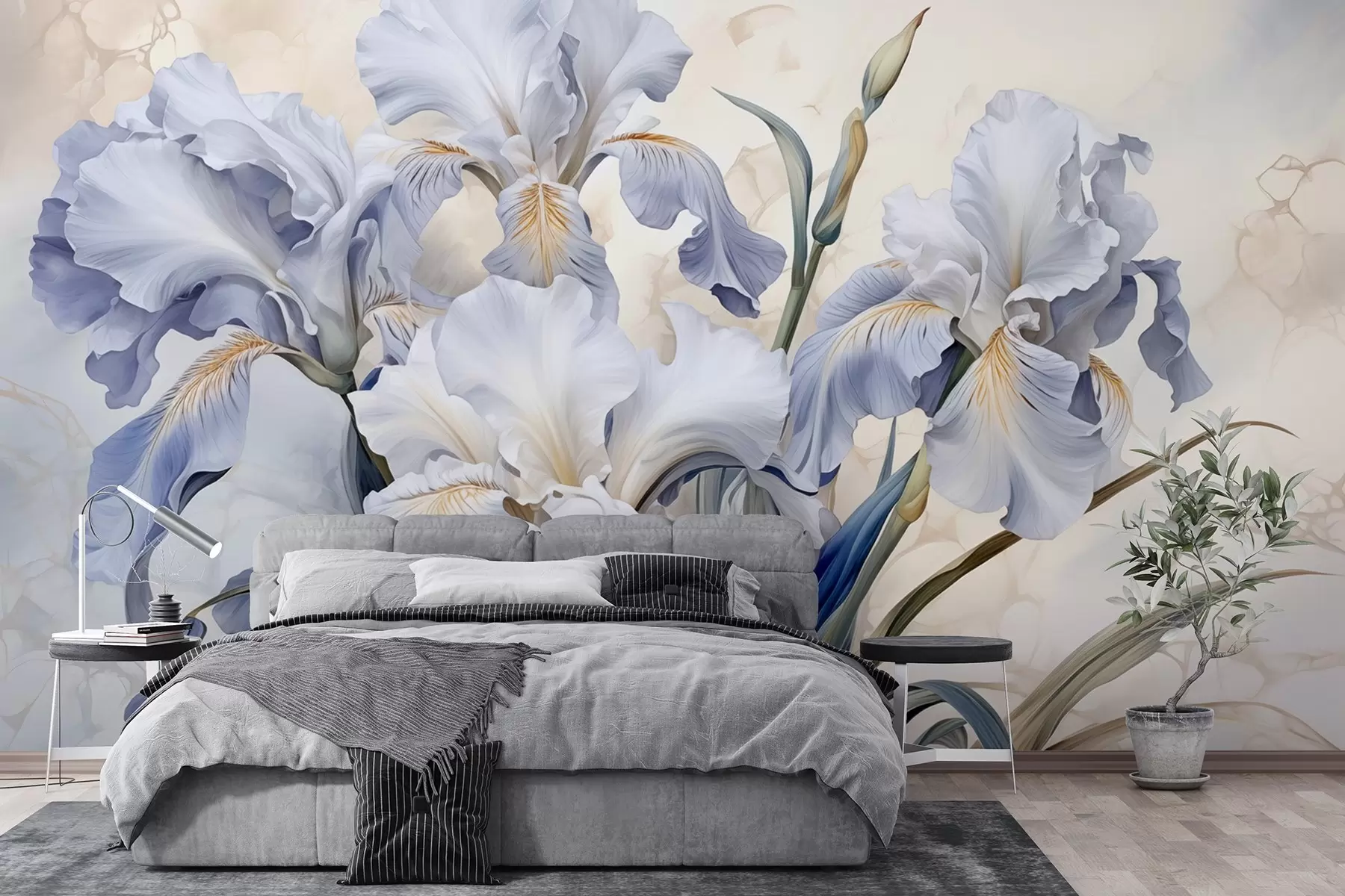 wall murals Light white and blue irises in a watercolor style w08819