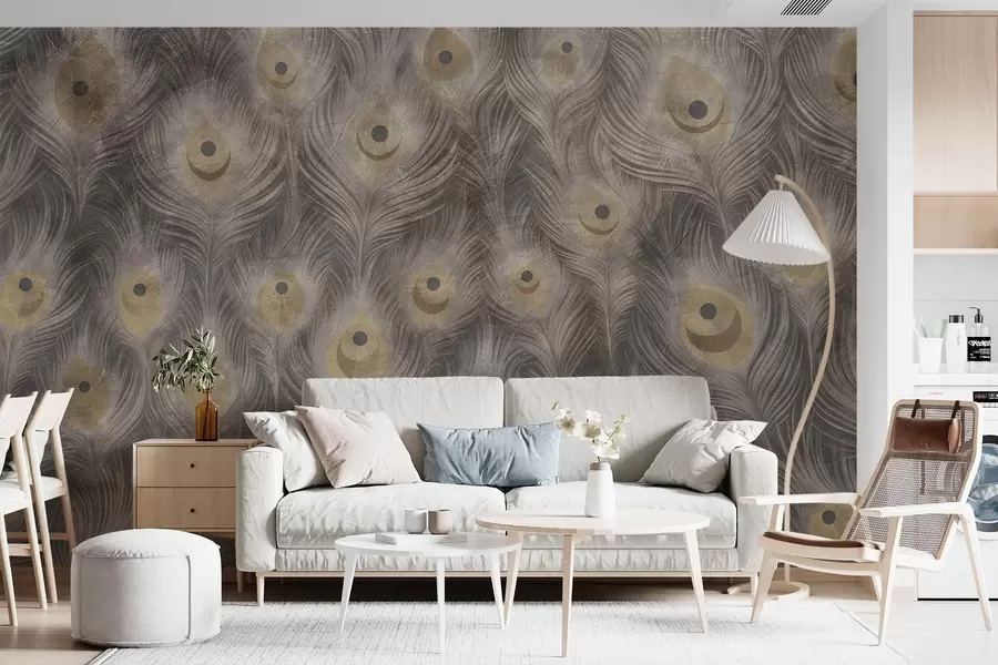 wall murals Peacock feathers on an aged background w08800