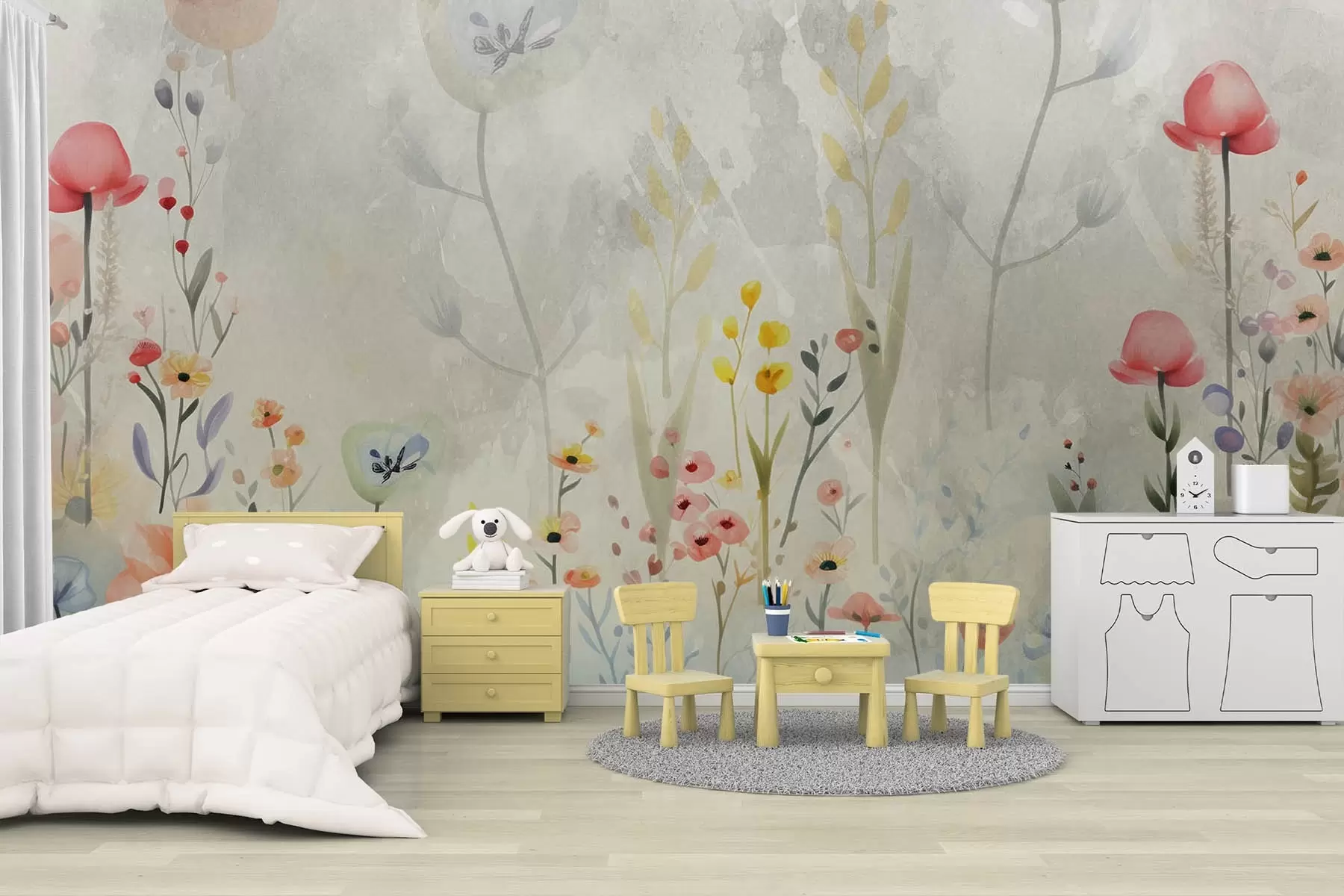 wall murals Wildflowers, imitation of watercolor background w08846