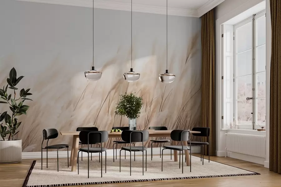 wall murals Spikelets in pastel beige colors w03244