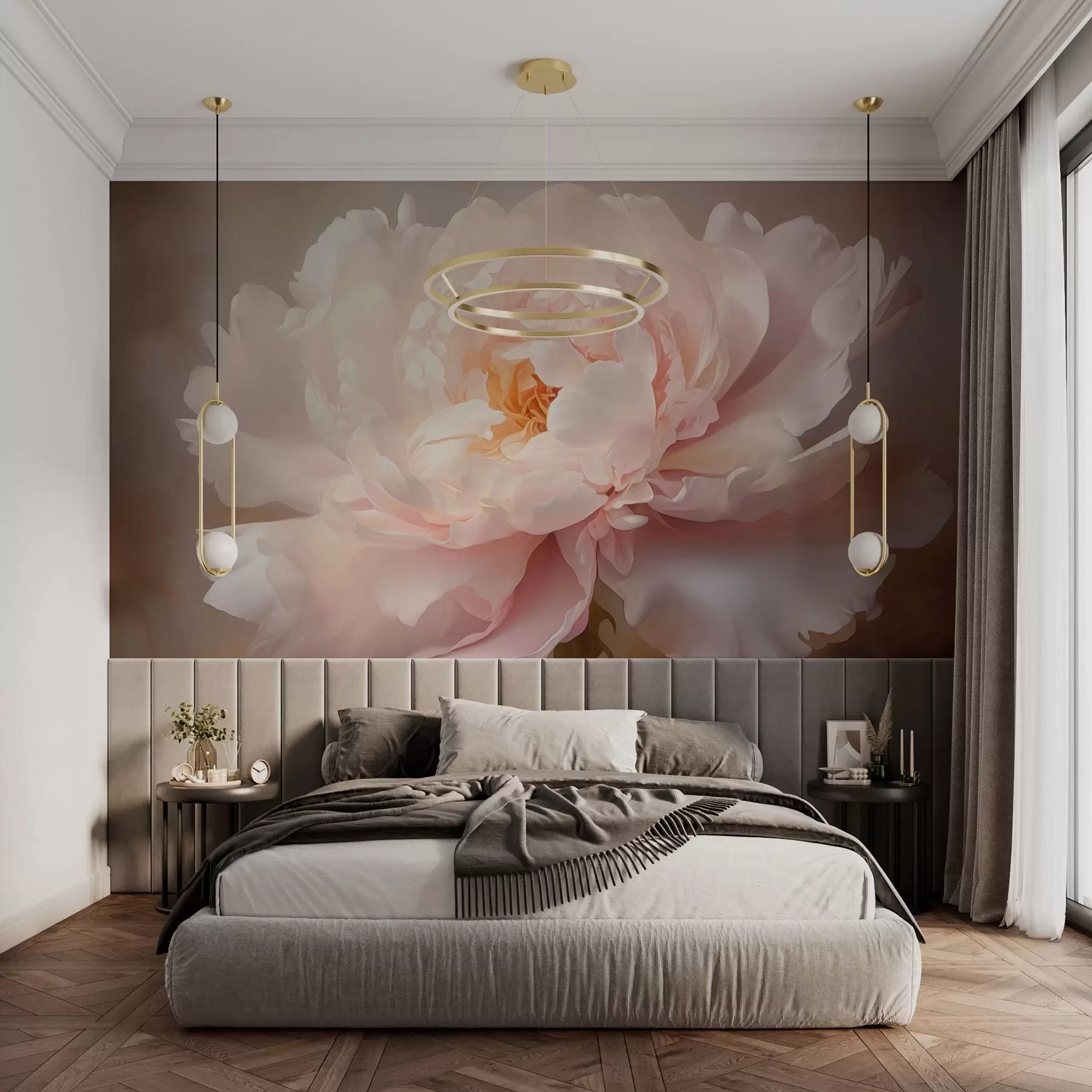 wall murals Blooming peony flower in a delicate color palette w03247