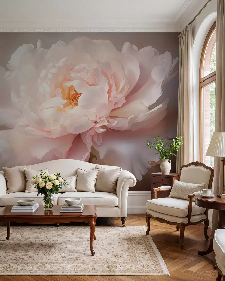 wall murals Blooming peony flower in a delicate color palette w03247