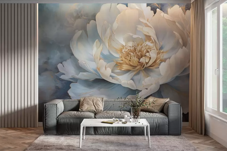 wall murals A blooming peony flower in blue w03248