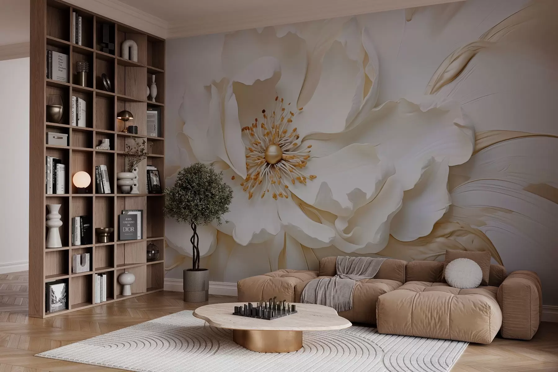 wall murals Delicate flower in bas-relief style w03249