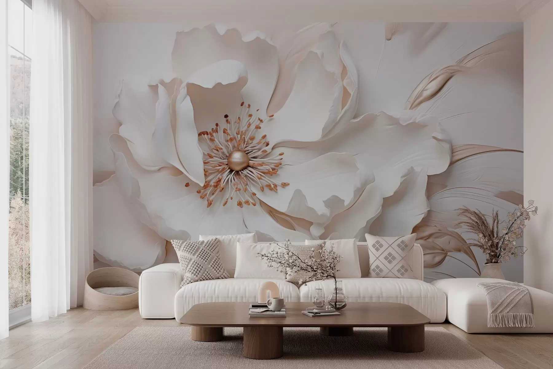 wall murals Delicate flower in pastel colors in bas-relief style w03249v1