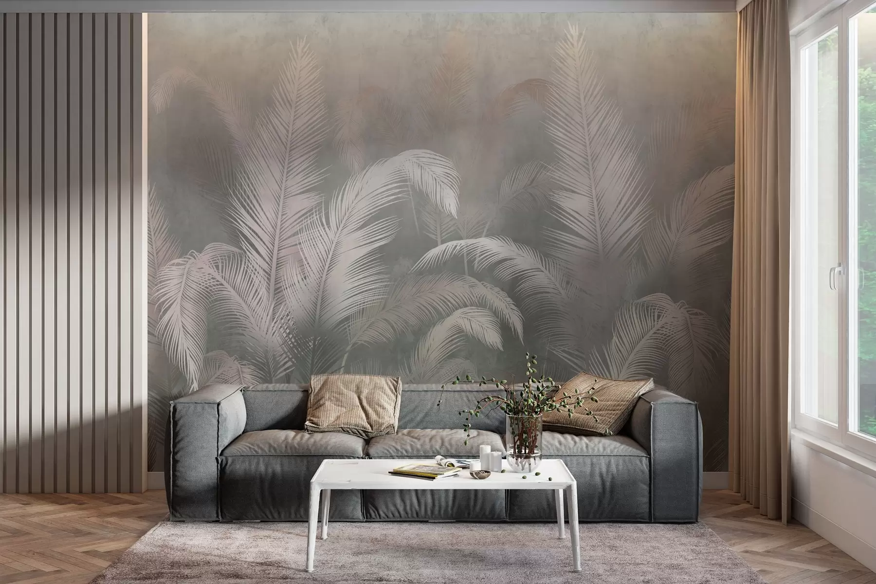 wall murals Tropical palm leaves in grunge style w03250v1