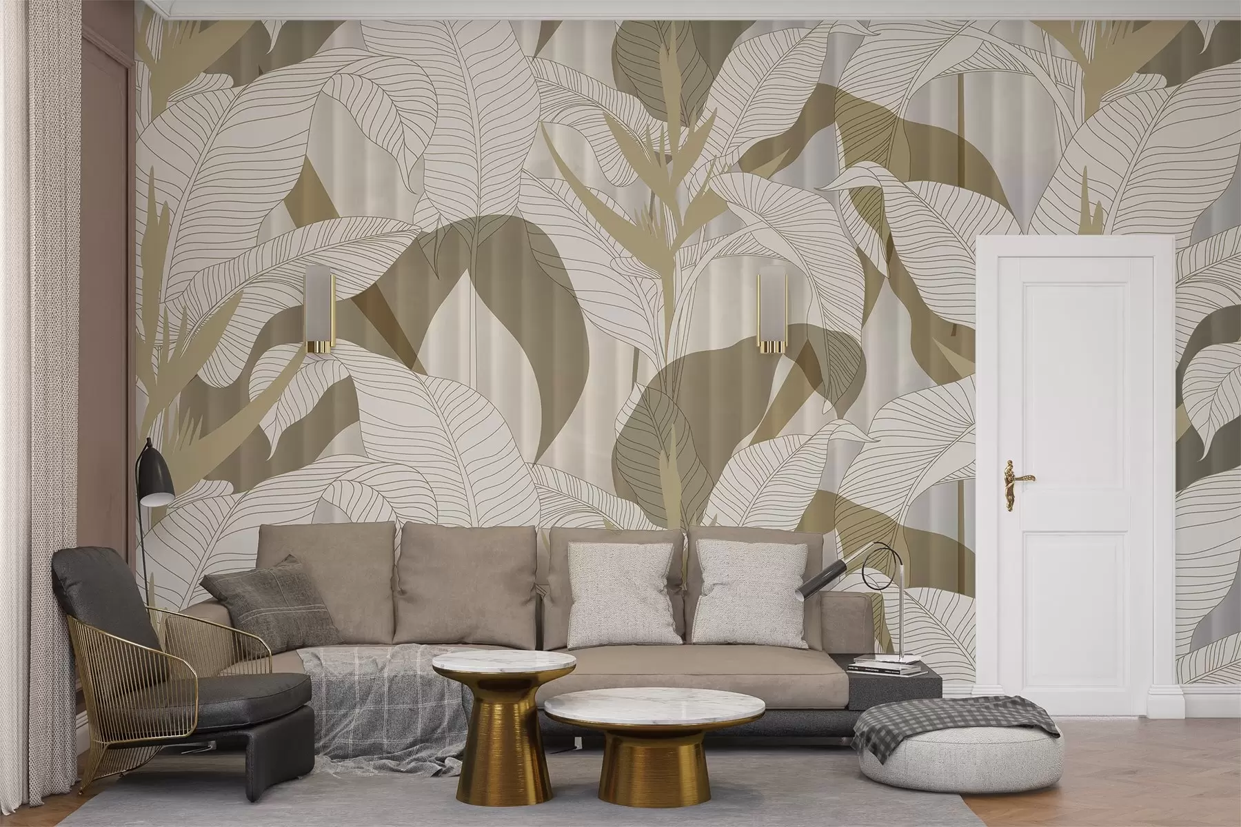 wall murals Large, broad leaves in colourful shades w03254v1