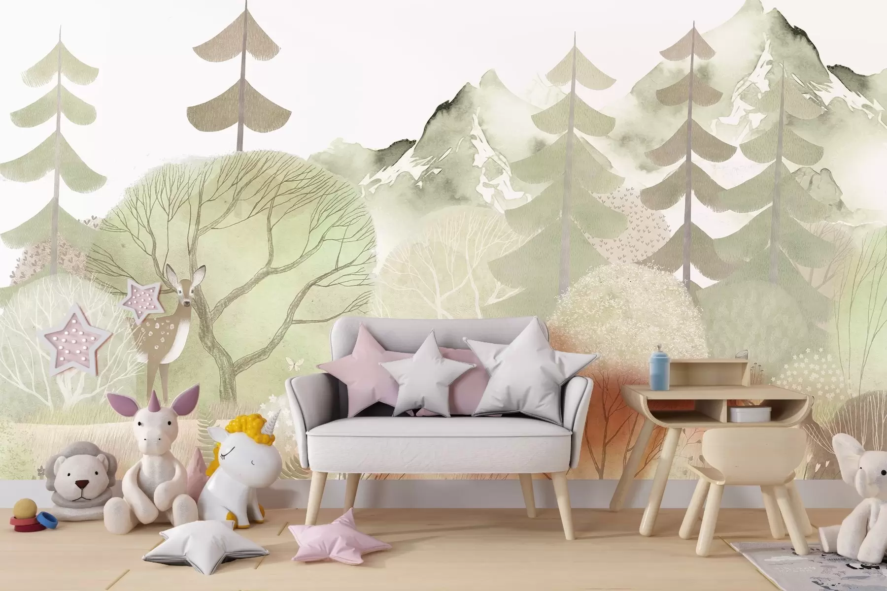 wall murals A Serene Forest Landscape in Pastel Tones w03257