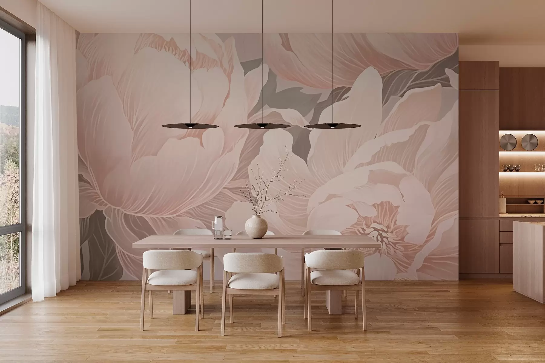 wall murals Delicate peonies w03273