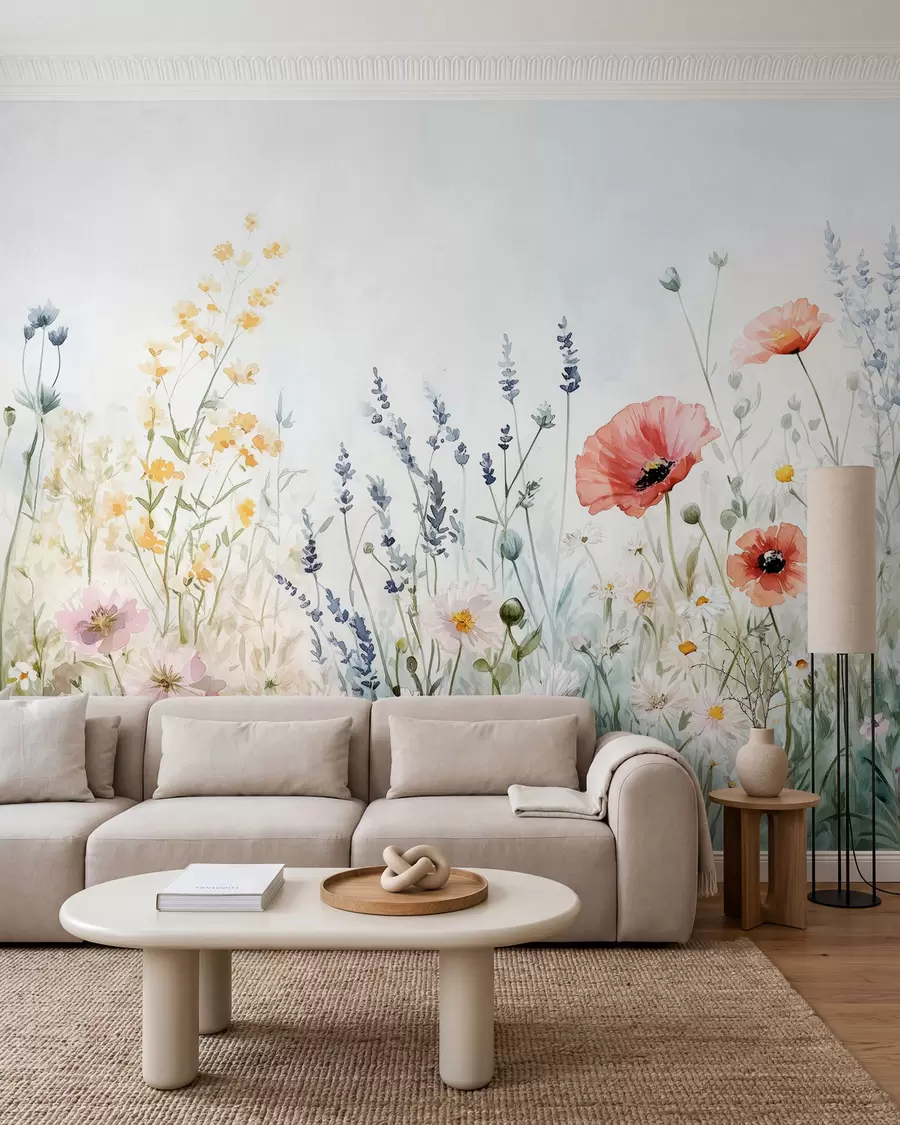 wall murals wildflowers and poppies in the technique of strokes w03281