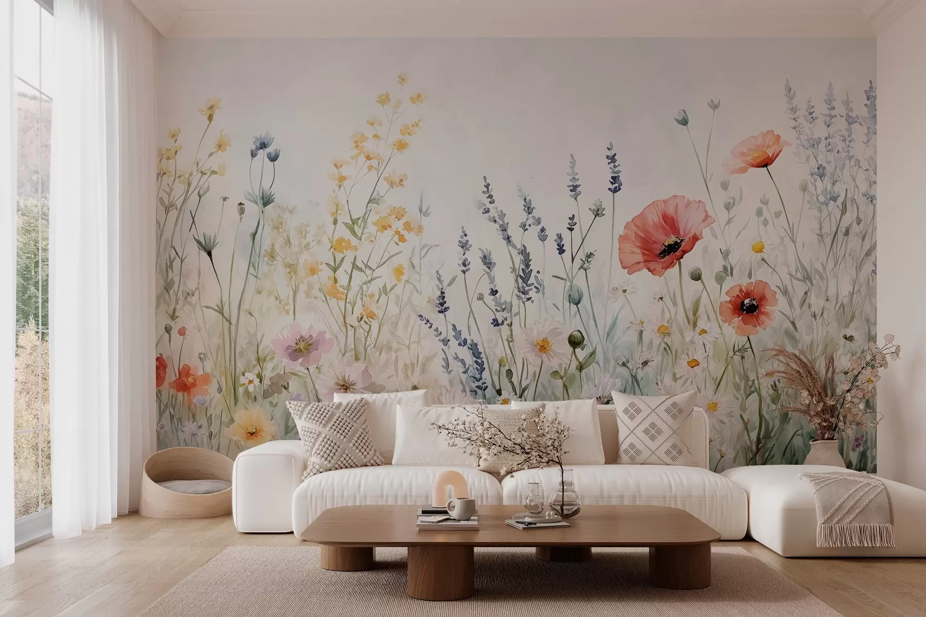 wall murals wildflowers and poppies in the technique of strokes w03281