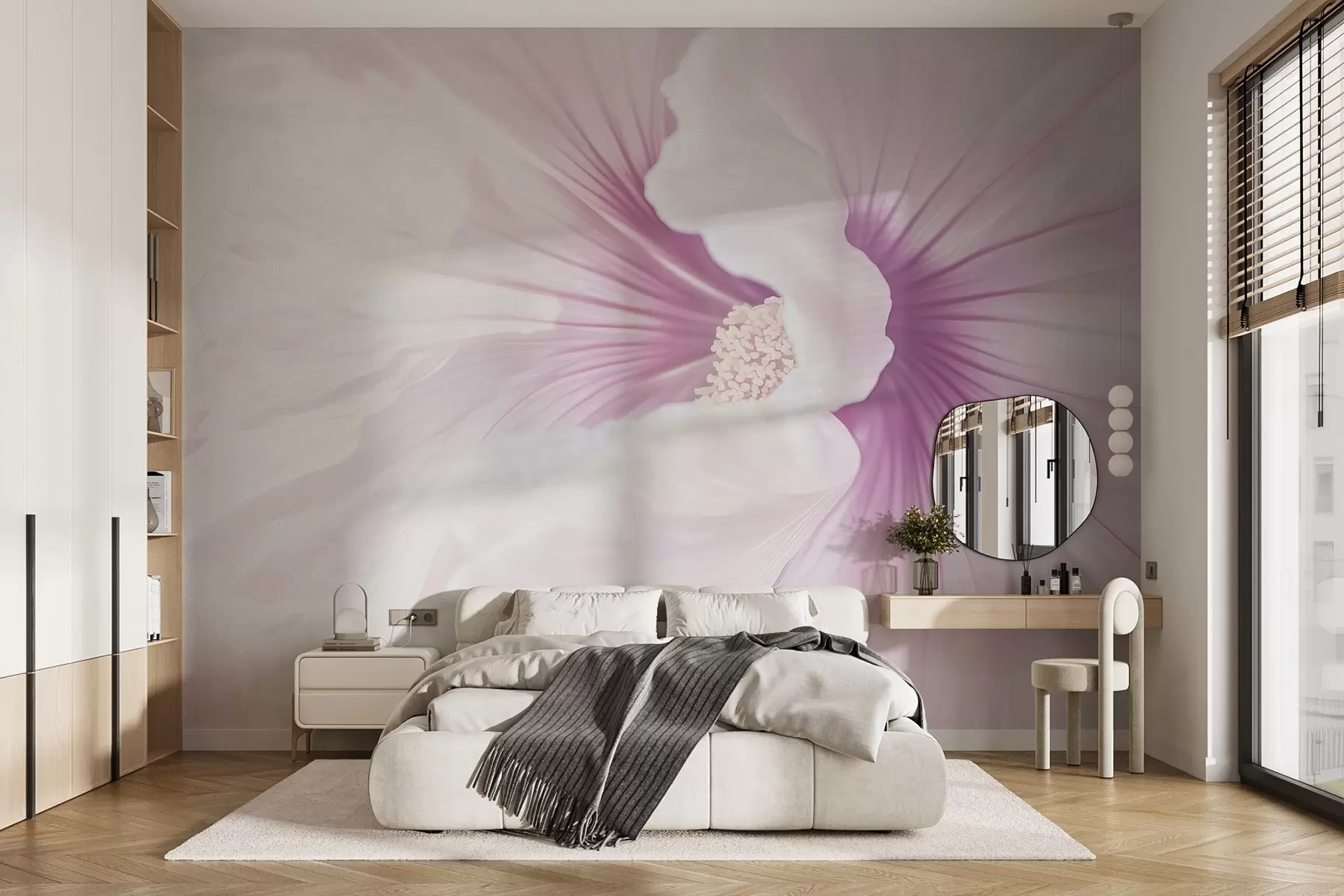 wall murals White and pink flower close up w03291