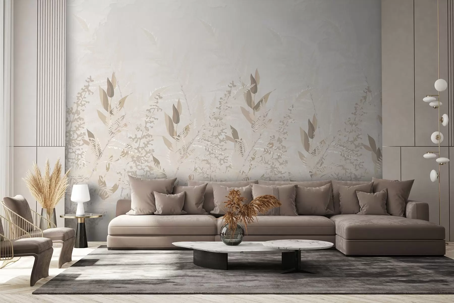 wall murals Spikelets and plants in beige tones w03297