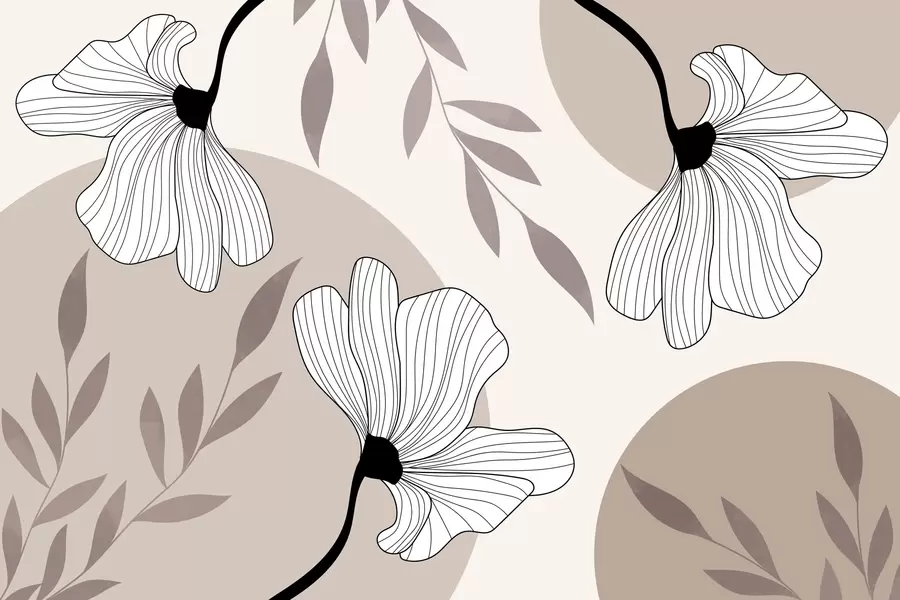 wall murals Abstraction with flowers and leaves in beige tones w03328