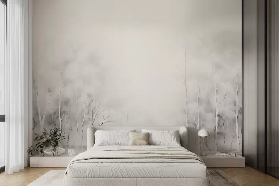 wall murals Trees in the mist in a watercolor style on a warm background w08875