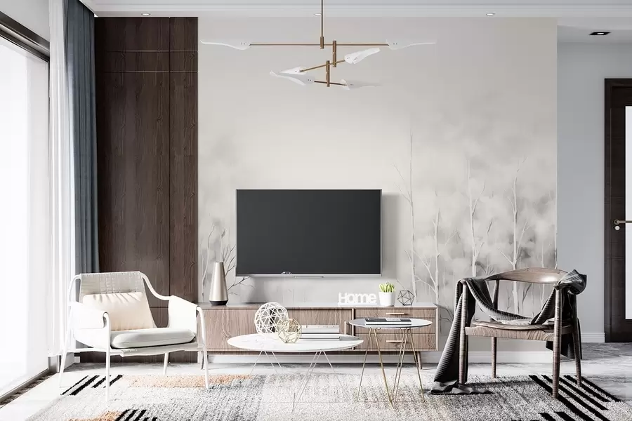 wall murals Trees in the mist in a watercolor style on a warm background w08875