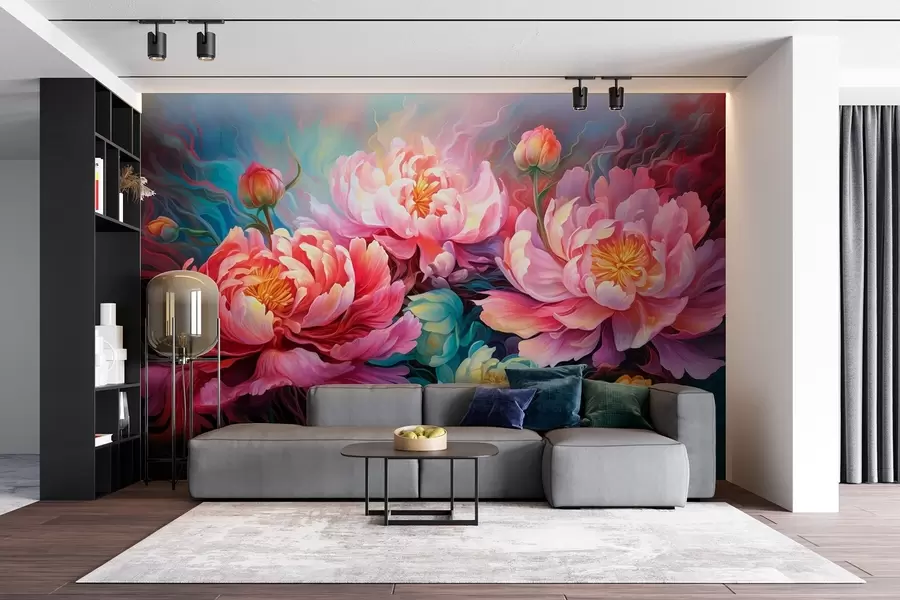 wall murals Fairy-tale pink peonies in a brushstroke style w08879