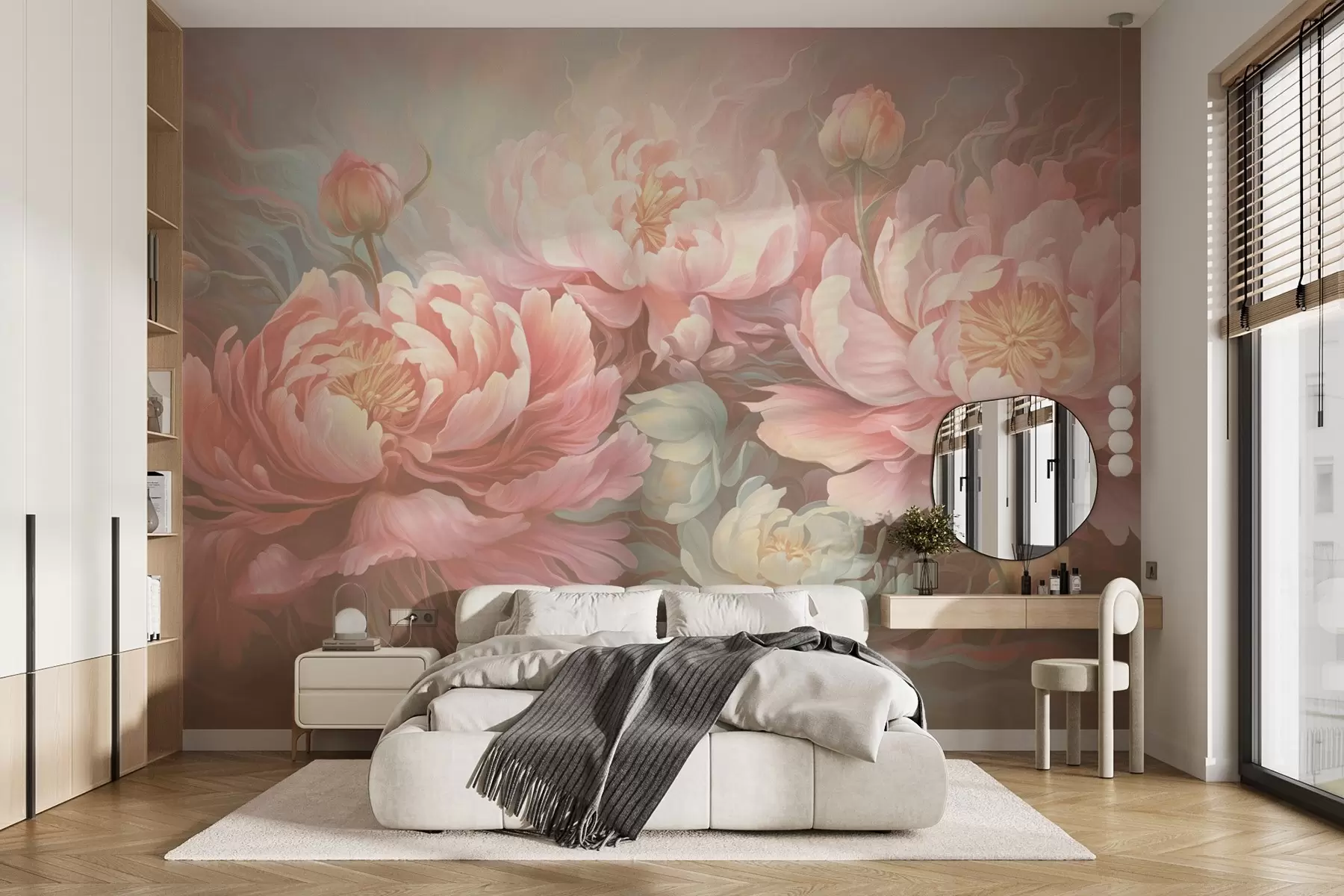 wall murals Fairy-tale peonies in a brushstroke style in warm tones w08879v2