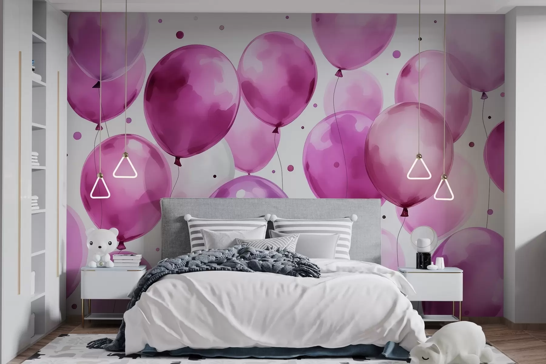wall murals Pink air balloons painted with watercolor w03330v1