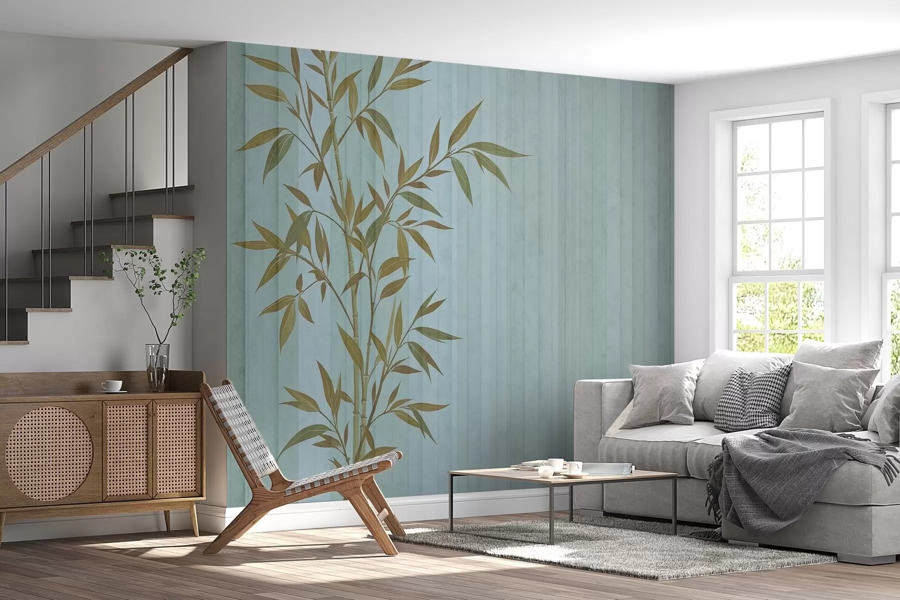 wall murals Painted bamboo on a grunge background w03337v2