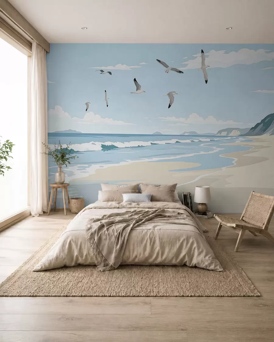 wall murals Gulls over a Painted Coast w03338