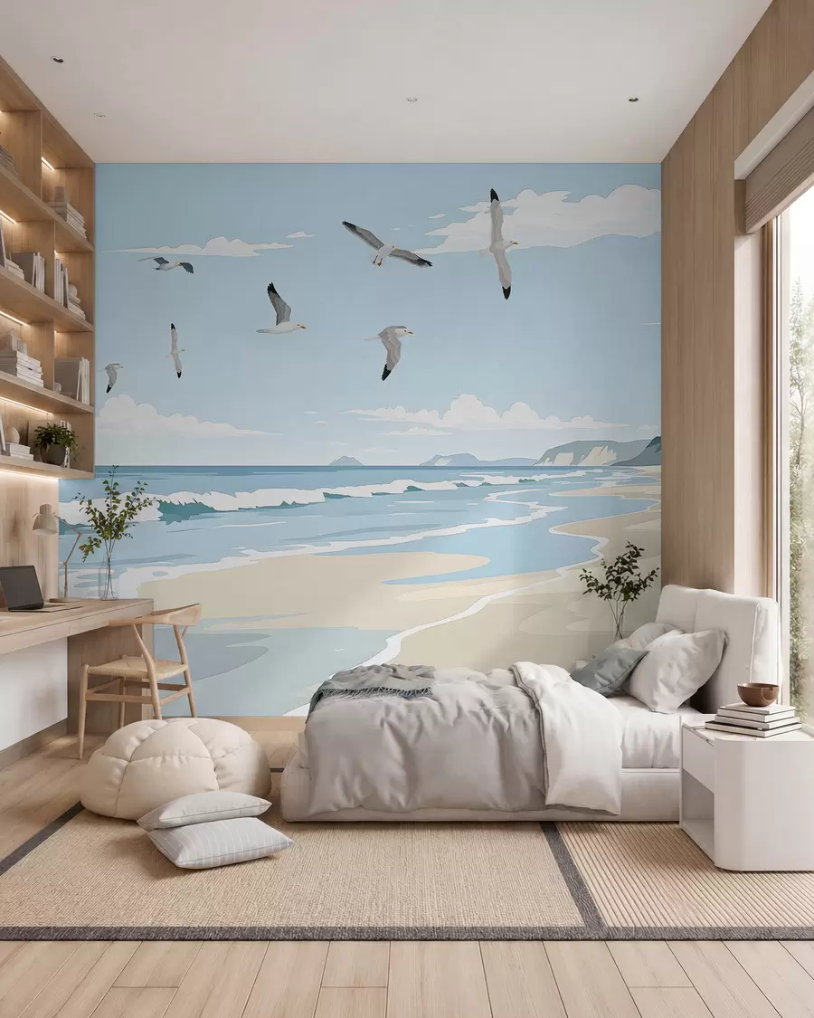 wall murals Gulls over a Painted Coast w03338