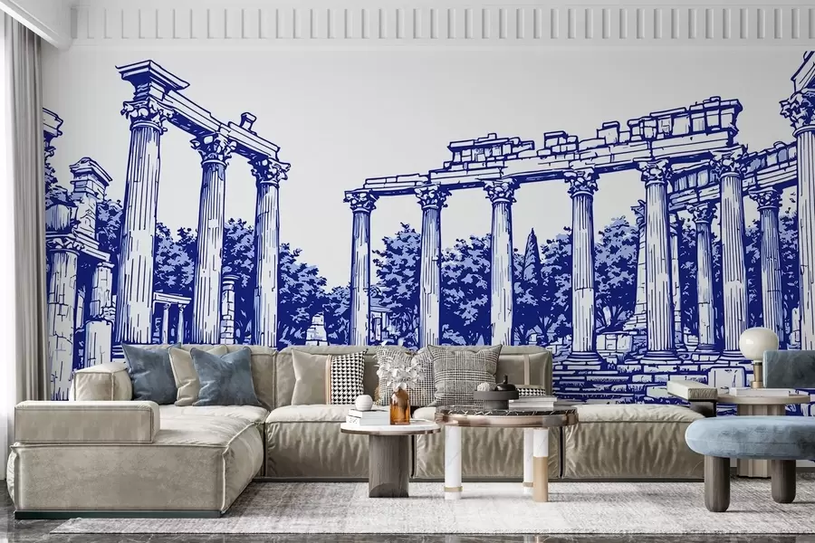 wall murals Hand-drawn ruined city w03341