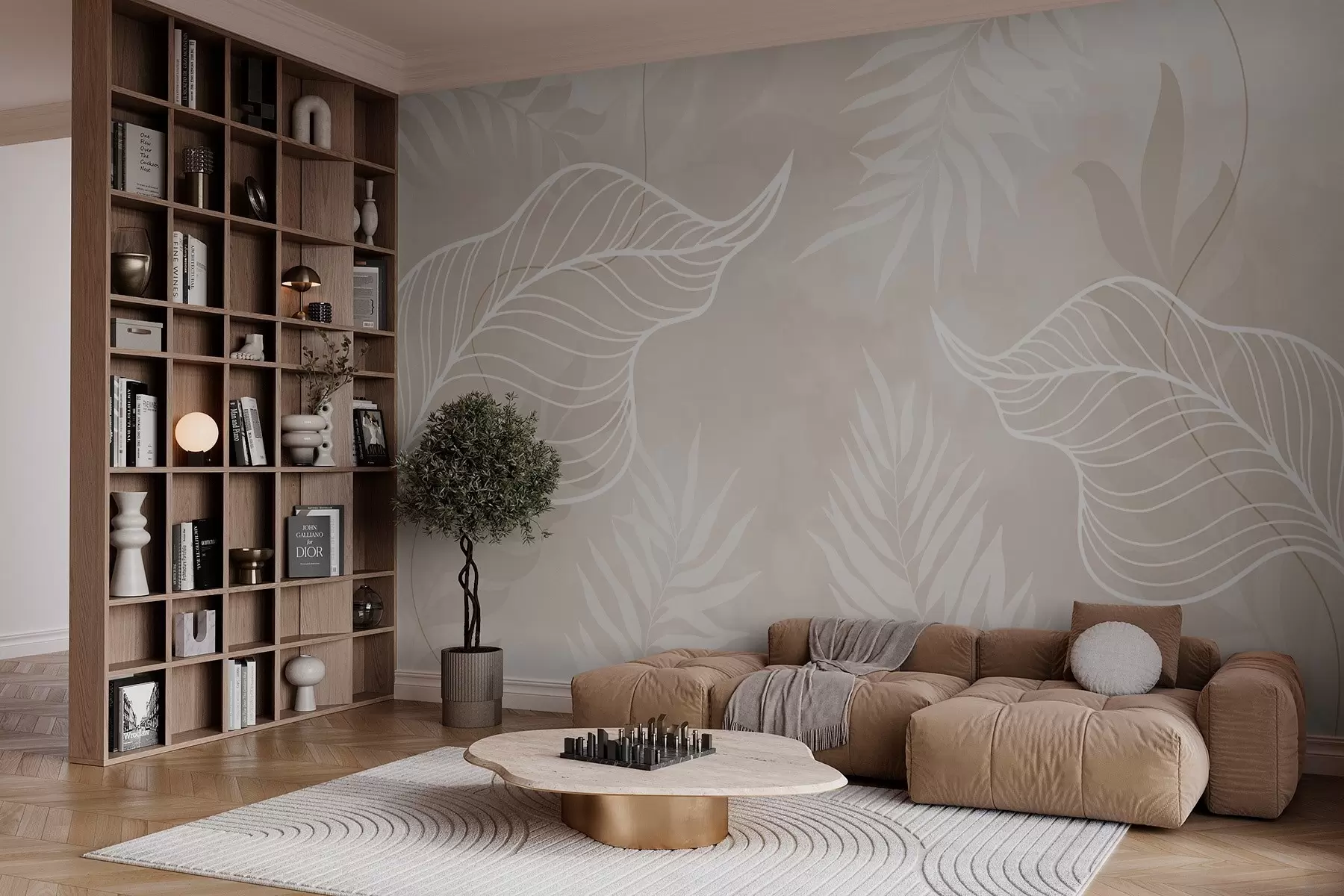 wall murals Linear botanical composition w03235v2