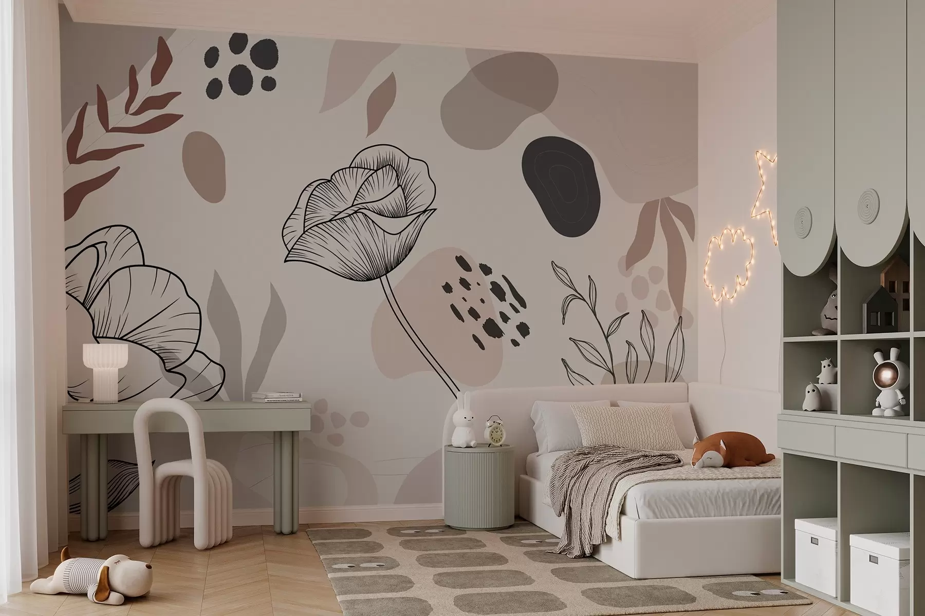 wall murals Abstract botanical illustration with flowers checks w03275