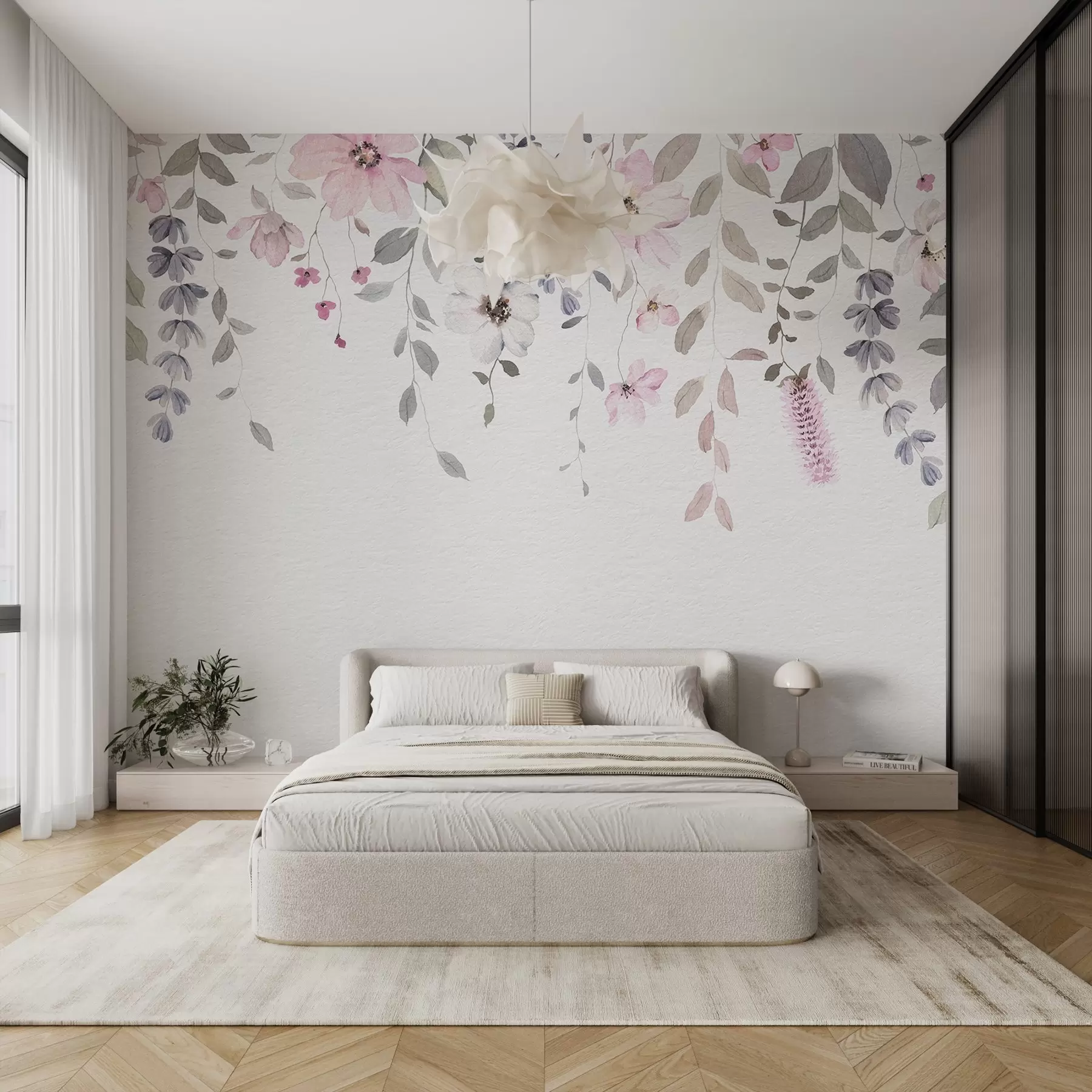 wall murals Hanging watercolor flowers and leaves w03315
